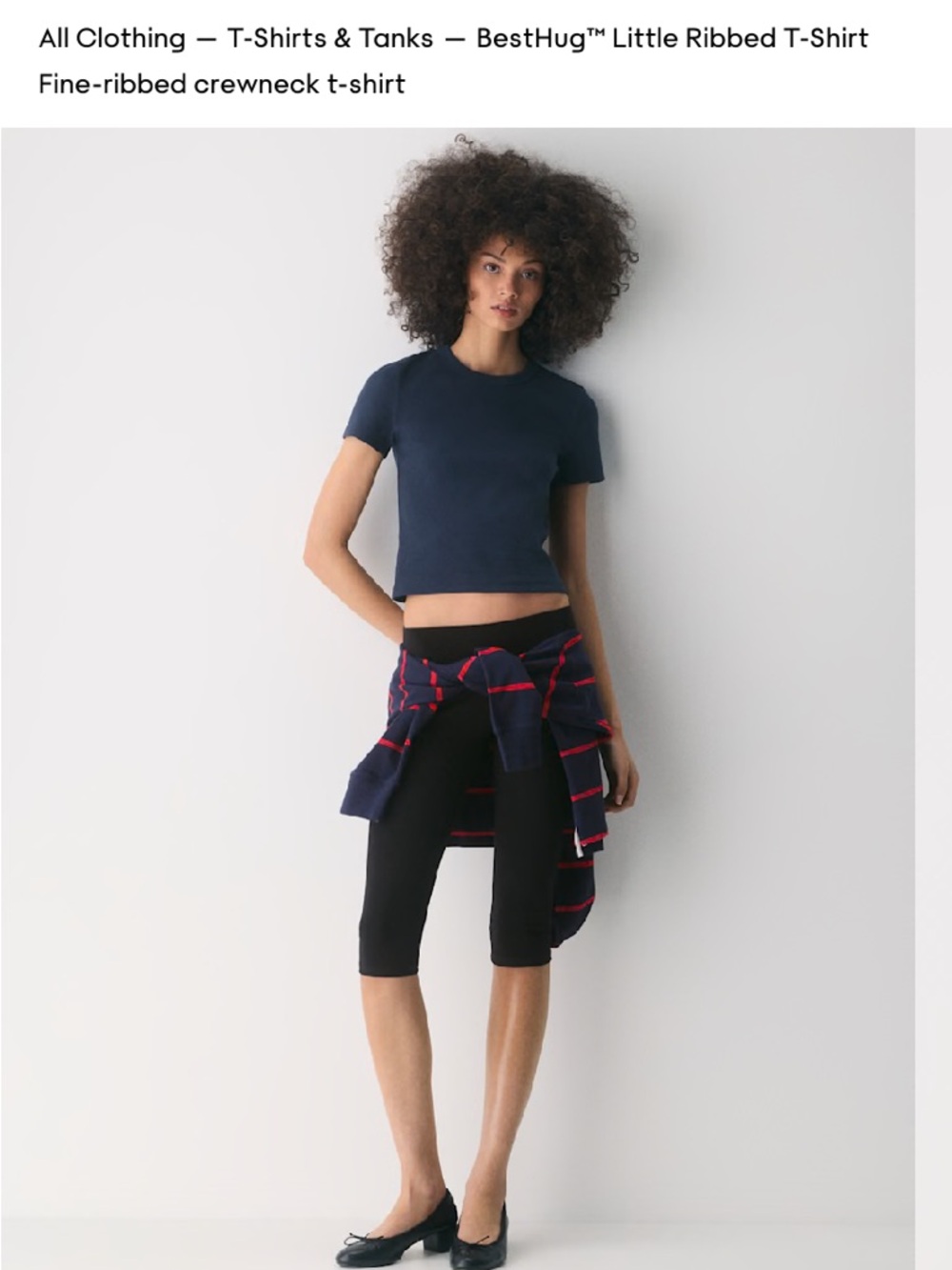 Aritzia Navy Short-Sleeve Ribbed Crop Top